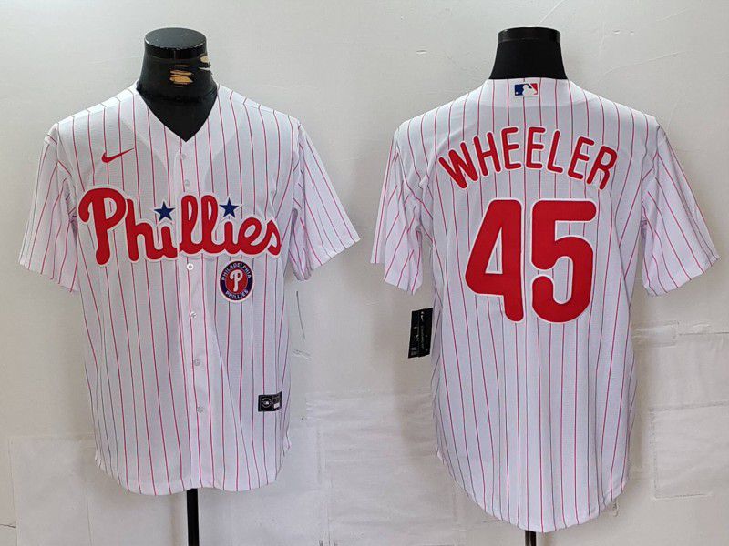 Men Philadelphia Phillies #45 Wheeler White stripe Nike Game 2024 MLB Jersey style 3->philadelphia phillies->MLB Jersey